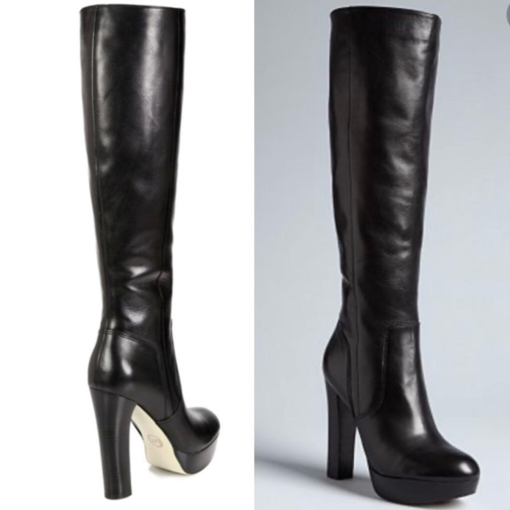 MICHAEL KORS Black Leather Tall Boots Women Size 9 - Picture 2 of 16